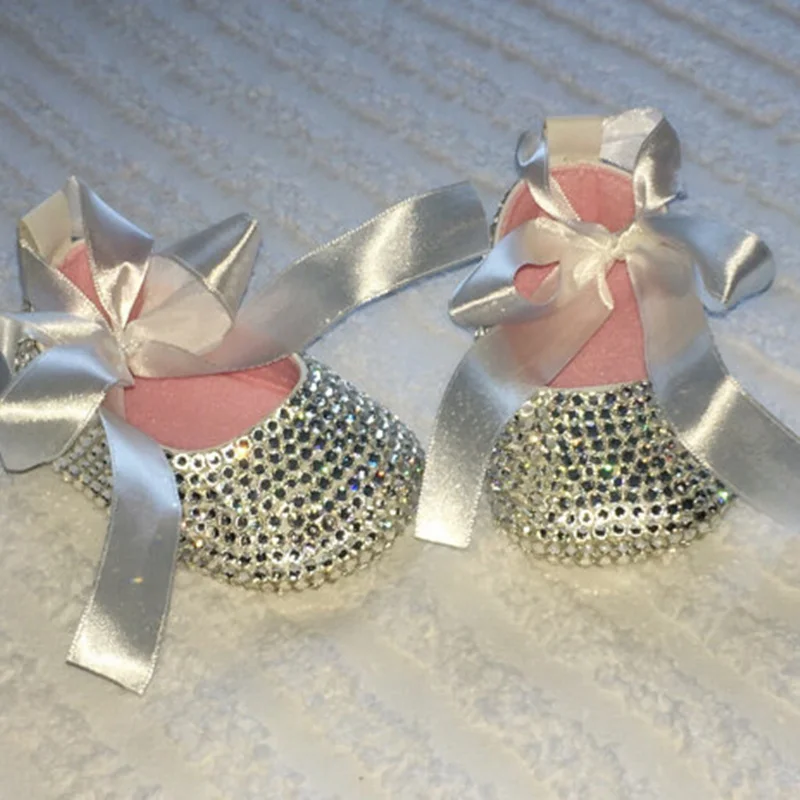 Baby Shoes Sparkling Rhinestones Baptism Baby Show Gift Infant First Walkers Handmade Sweet Princess Flower Girl Sapatos Shoes 2