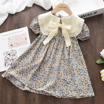 Menoea Summer Floral Print Lolita Child Clothes Sweet Girls Dress Elegant Children Teens Party Princess Sundress 2 7 Year 1