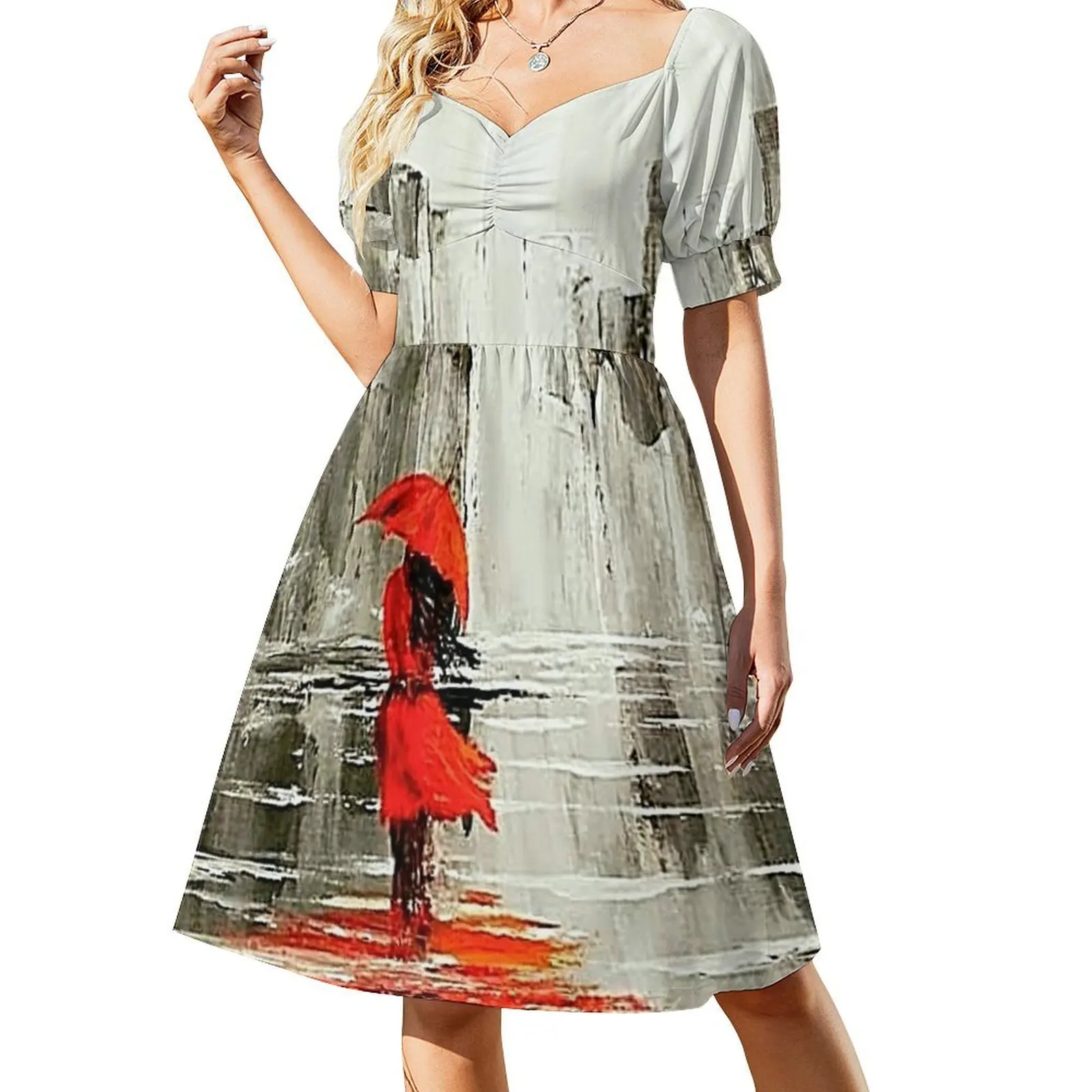 thumbnail image 1 of Vestido de manga corta con corazón cálido y lluvia fría Vestidos de verano para mujer Vestido largo para mujer Vestido, 1 of 7