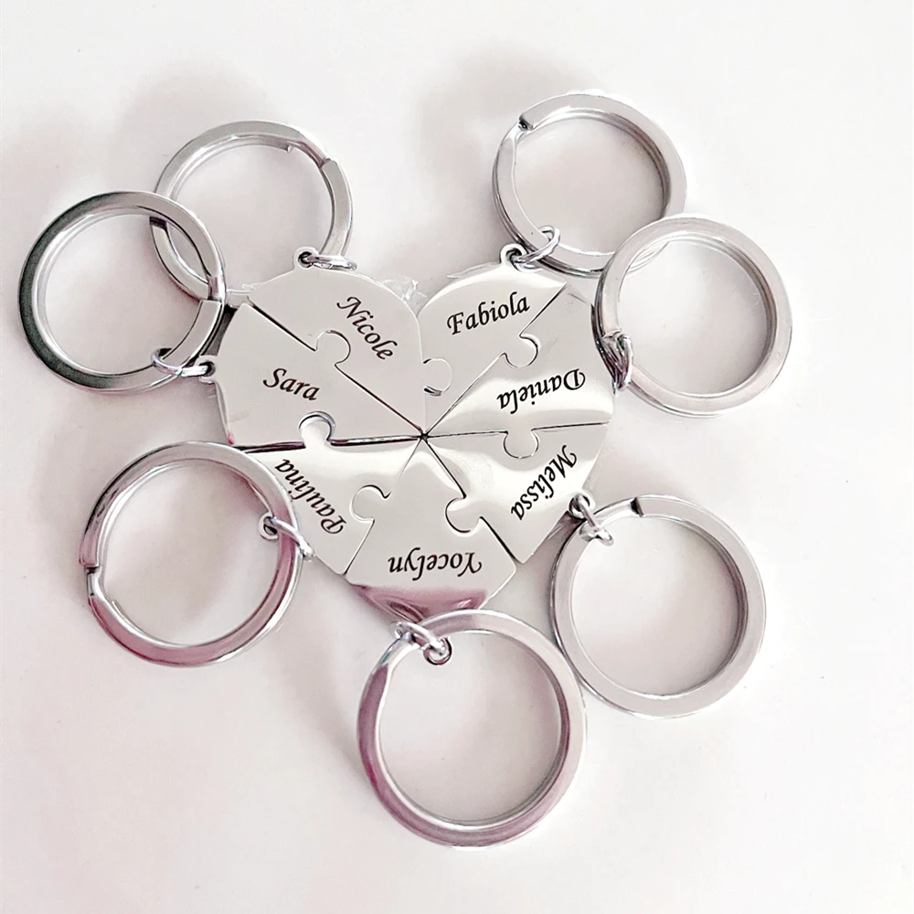 

Custom Names Heart Puzzle Keychains Engraved Names Puzzled Keychain Stainless Steel keychain