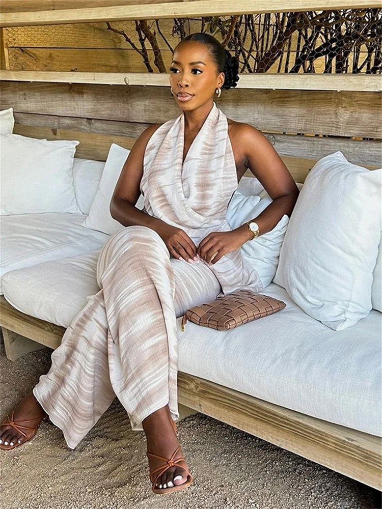 Wmstar Jumpsuit Women One Piece Outfit Halter Sleeveless High Waisted Straight Rompers Fashion Summer Bodysuit Dropshipping