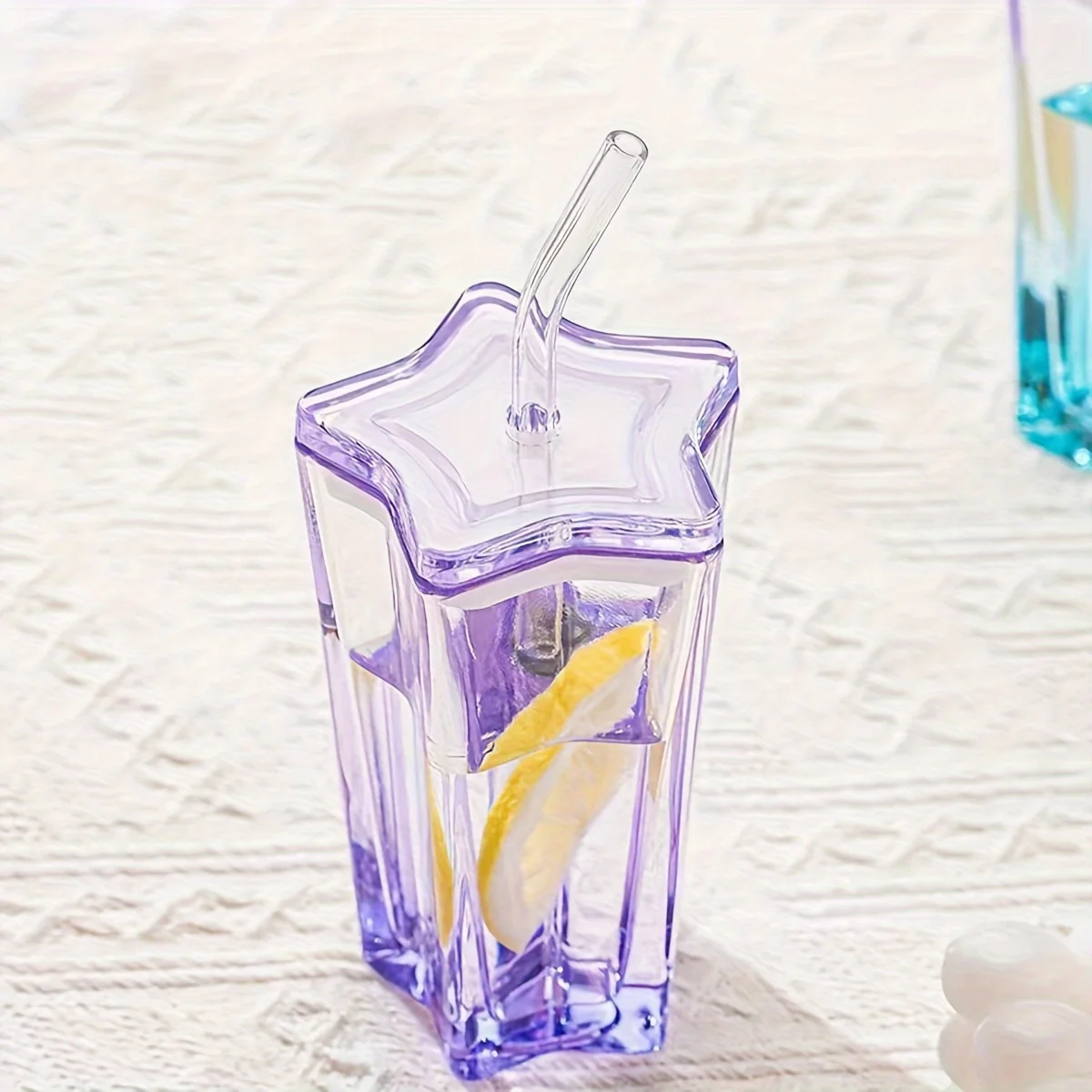 300ml Stylish Star-Shaped Glass Tumbler with Lid Straw Water Cups Glass Water Cup
