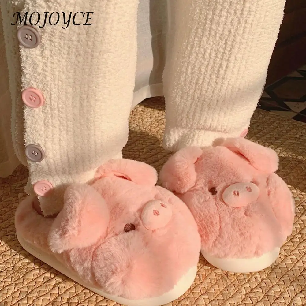 Plush Pig Slippers Slip-on House Shoes Non Slip Flat Thermal Slippers Comfortable Furry Thick Sole Slippers for Indoor Bedroom 4