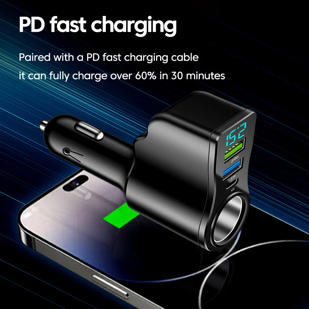 66W 4 Ports multifunctional Car Cigarette Lighter Power Adapter 3.1A Dual USB PD Car Phone Fast Charger iphone Huawei Ipad car phone charger