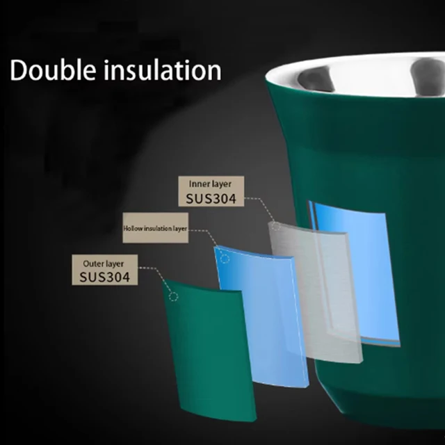 Tasses à expresso en acier inoxydable de 80ML, café, lait, eau, boisson, petit déjeuner, isolation 304, Double paroi, Texture lavable au lave-vaisselle 5