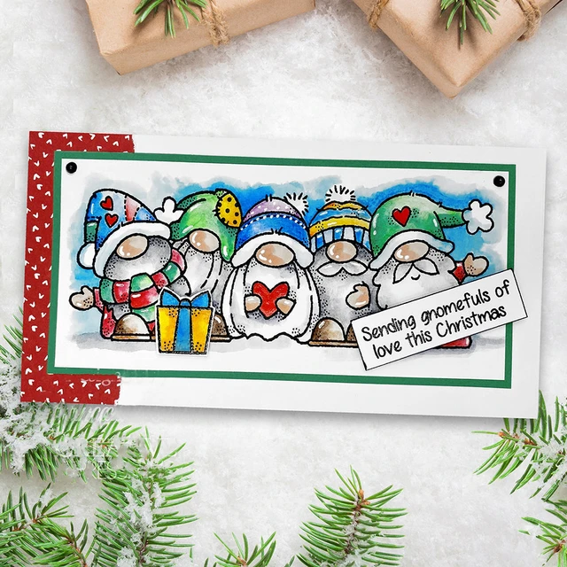 Christmas Clear Stamps for Card Making, Scarpbooking. Clear Stamp of Gnomes  and Christmas Sentiments. 