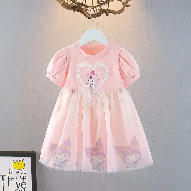 

2024 Girlskuromi My Melody Knitted Dress Sanrio Kawaii Anime Summer Sweet Cute Cartoon Korean Baby Gauze Dress Tide Gift for Kid