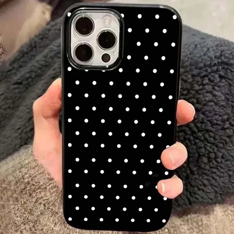 Koreanische INS Weiße Polka-Dot Handyhülle für iPhone 18 17 16 15 14 Plus 13 12 11 Pro Max 16E 17E 7 8 Plus X XR XS Schwarze Weiche Hülle