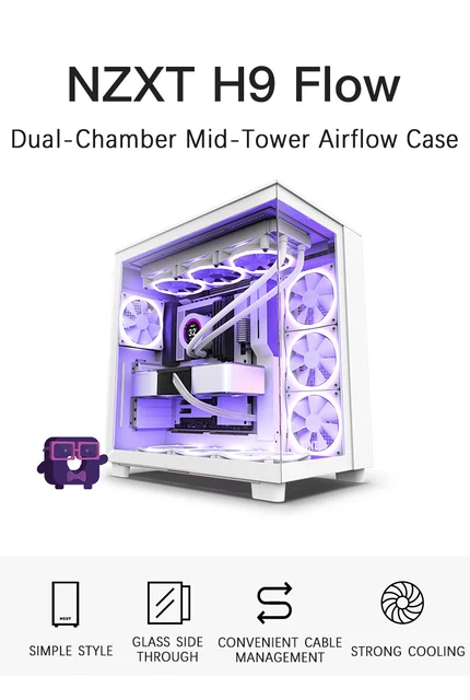 NZXT H9 Flow Perforated Dual-Chamber Mid-Tower Tempered Glass Mid