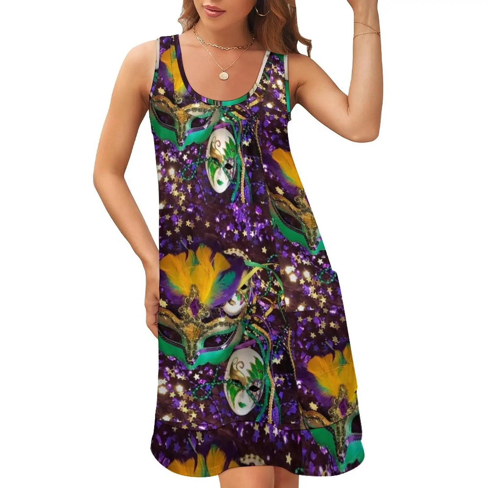 

Mardi Gras Carnival V Sleeveless U-Neck Fake Two Piece Dress Dress women Evening dresses