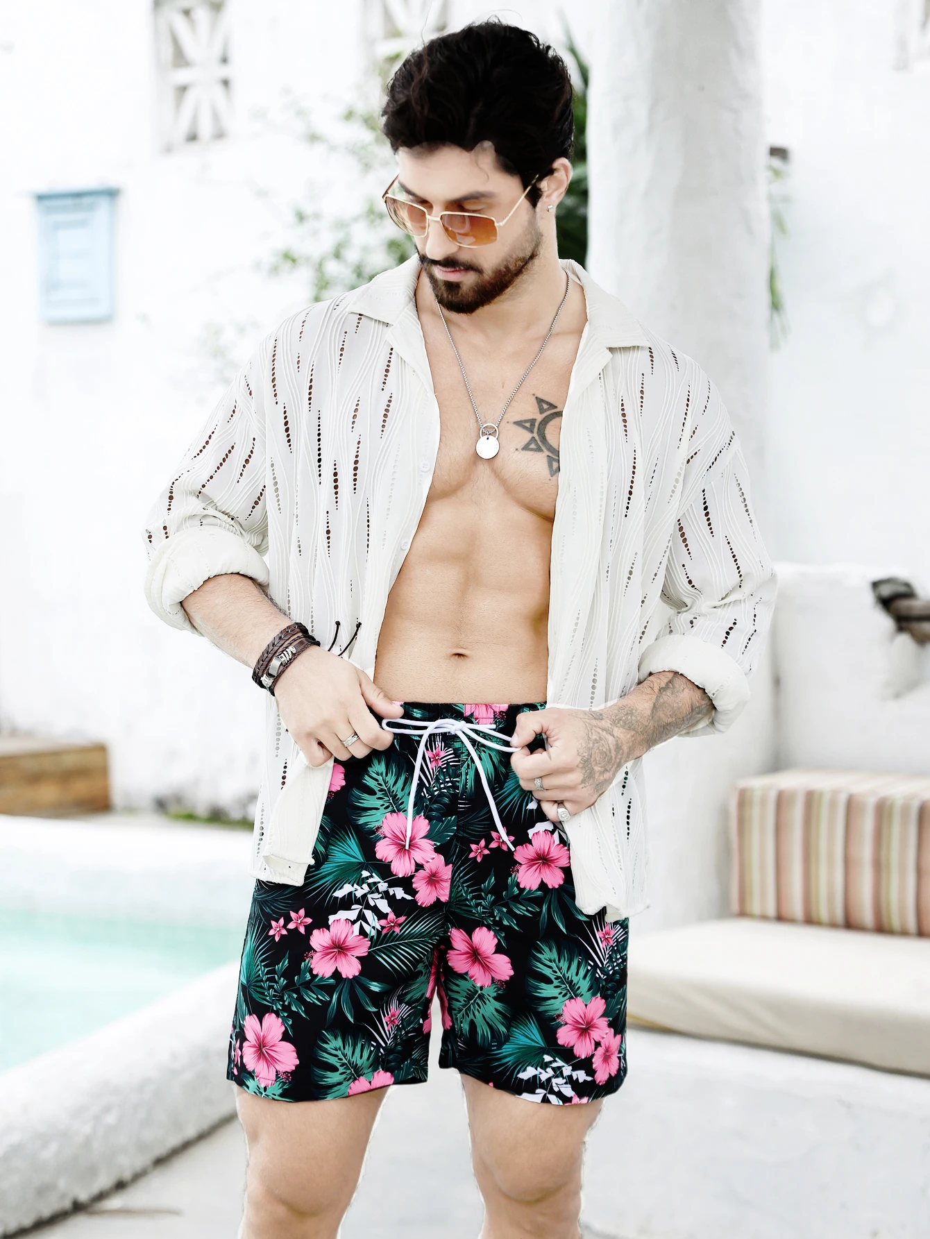 Men's big flower fashion beach shorts 6