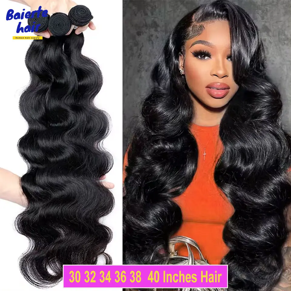 32 38 40 Inch Body Wave 3 4 Bundles Remy Human Hair Brazilian Hair Weave Bundles Wavy Double Hair Weft Bundles Weave Extensions