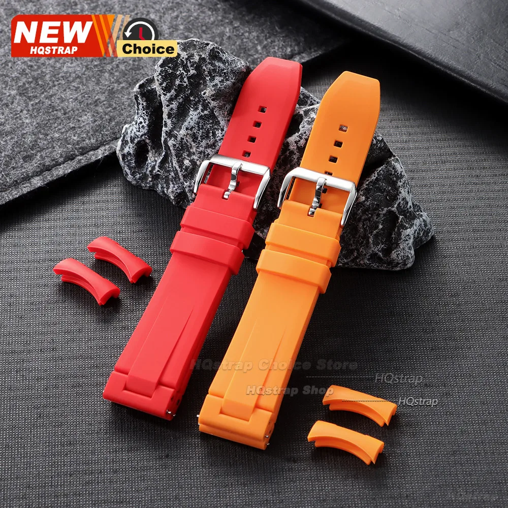 Enhanced Fluororubber Waterproof Watch Band Strap for Men and Women, Arc End Flat Design