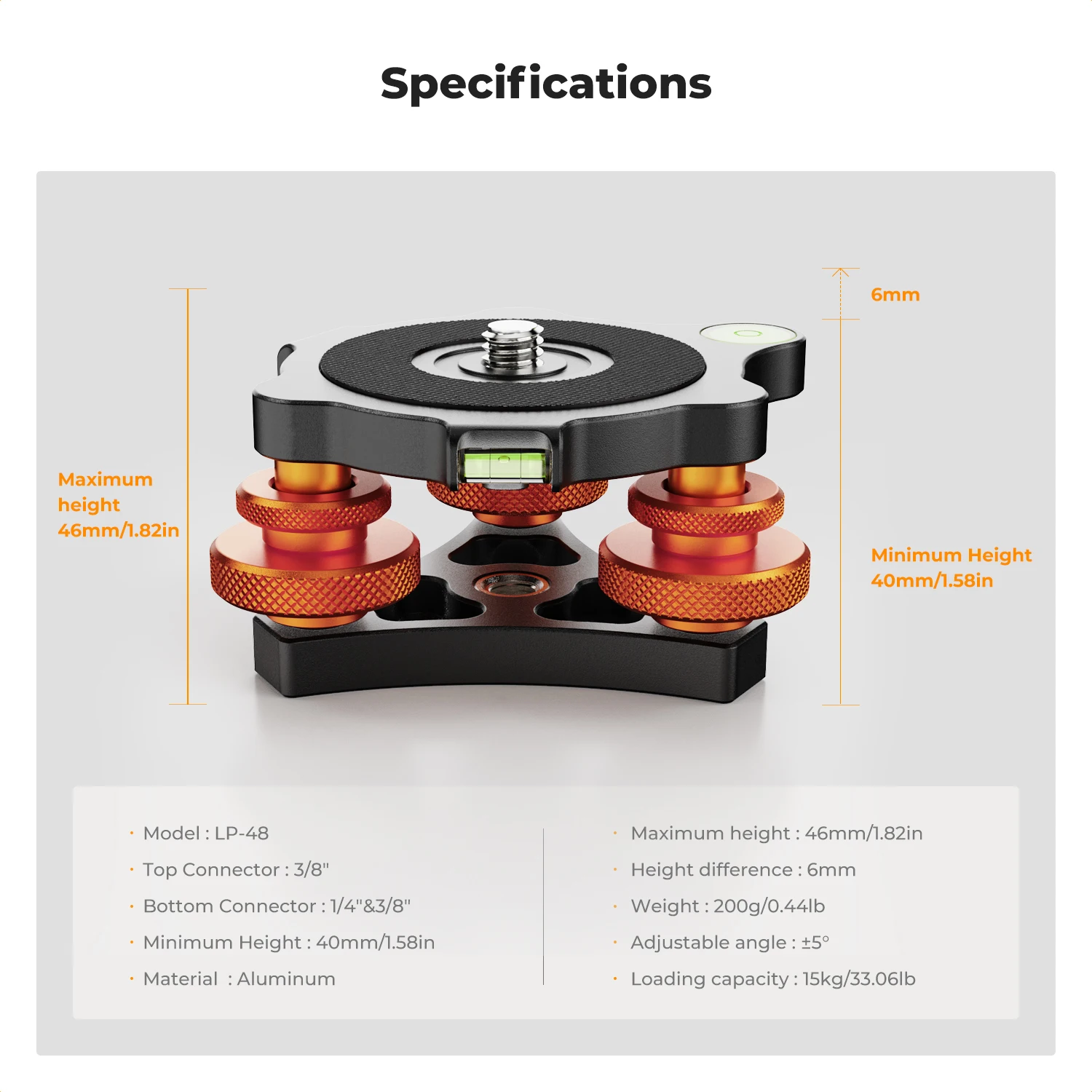 K&F Concept Camera Tri-Wheel Heads Macro Photography Aluminum Bubble Leveler Tripod Ball Head 3 Axis Level Adjustable