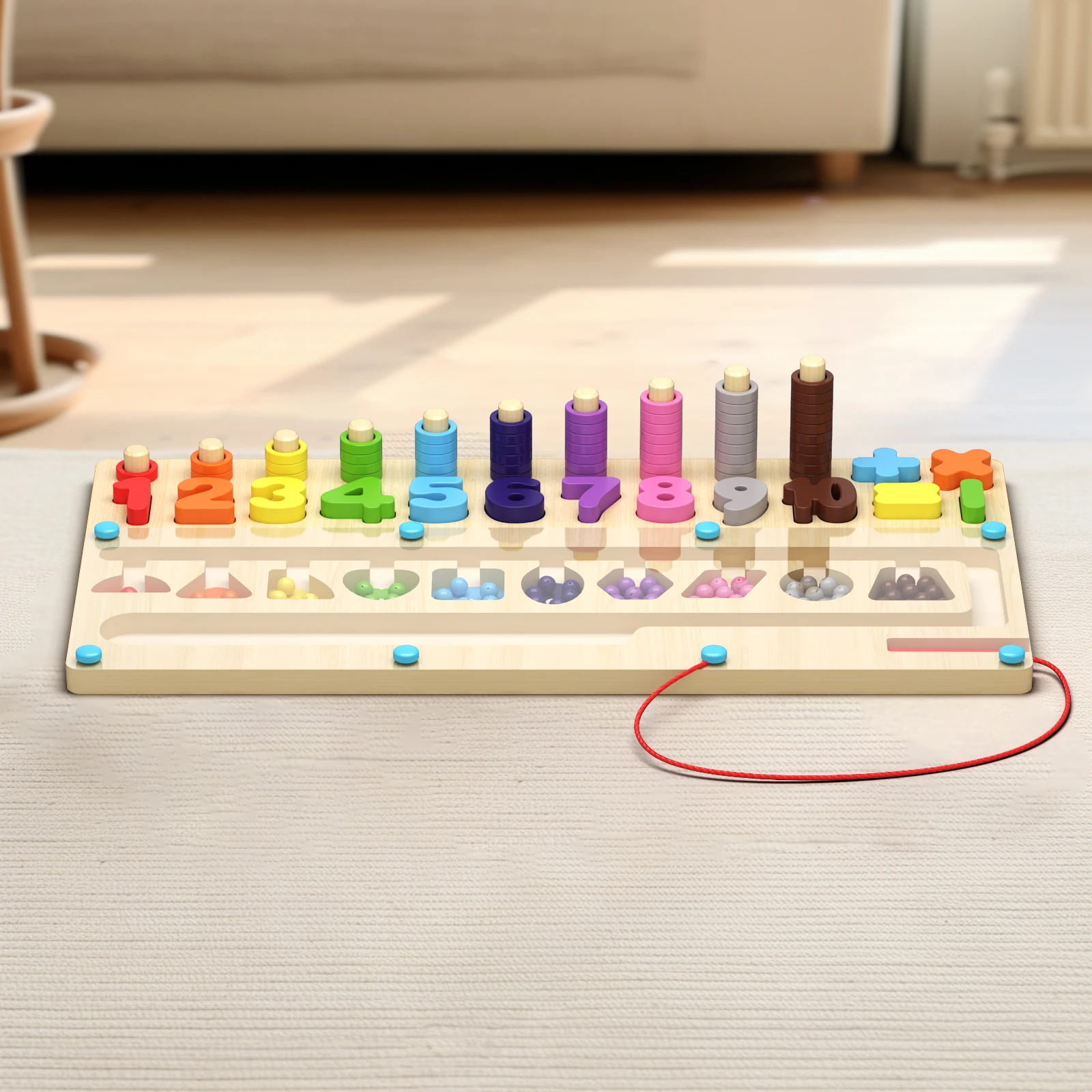 Wooden Magnet Board Puzzles Kids Toy Fine Motor Skills Bead Maze Toy Montessori Toys Magnetic Color and Number Maze Boys Girls 5