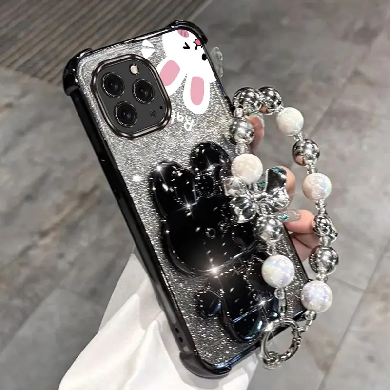 Airbag Glitter Spiegel Kaninchen Telefon Halter Fall Auf Für iPhone 16 15 14 13 12 11 Xs Pro Max Mini X XR Plus Anti-knock Stand Abdeckung – Detail 7