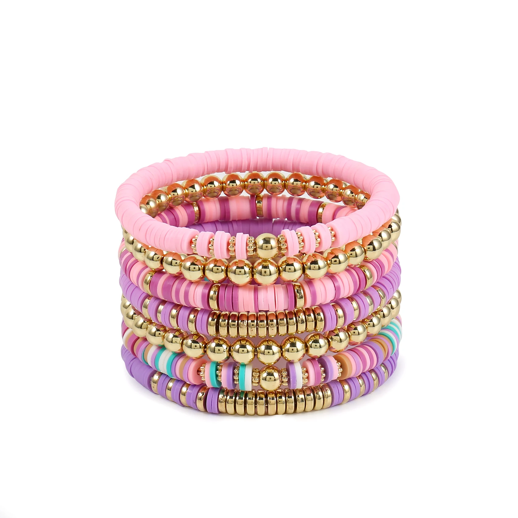 Light Purple Polymer Stretch Bracelet with Gold Flats