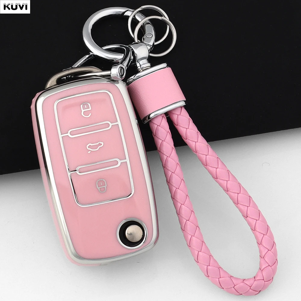 Pink TPU Car Flip Key Case Cover