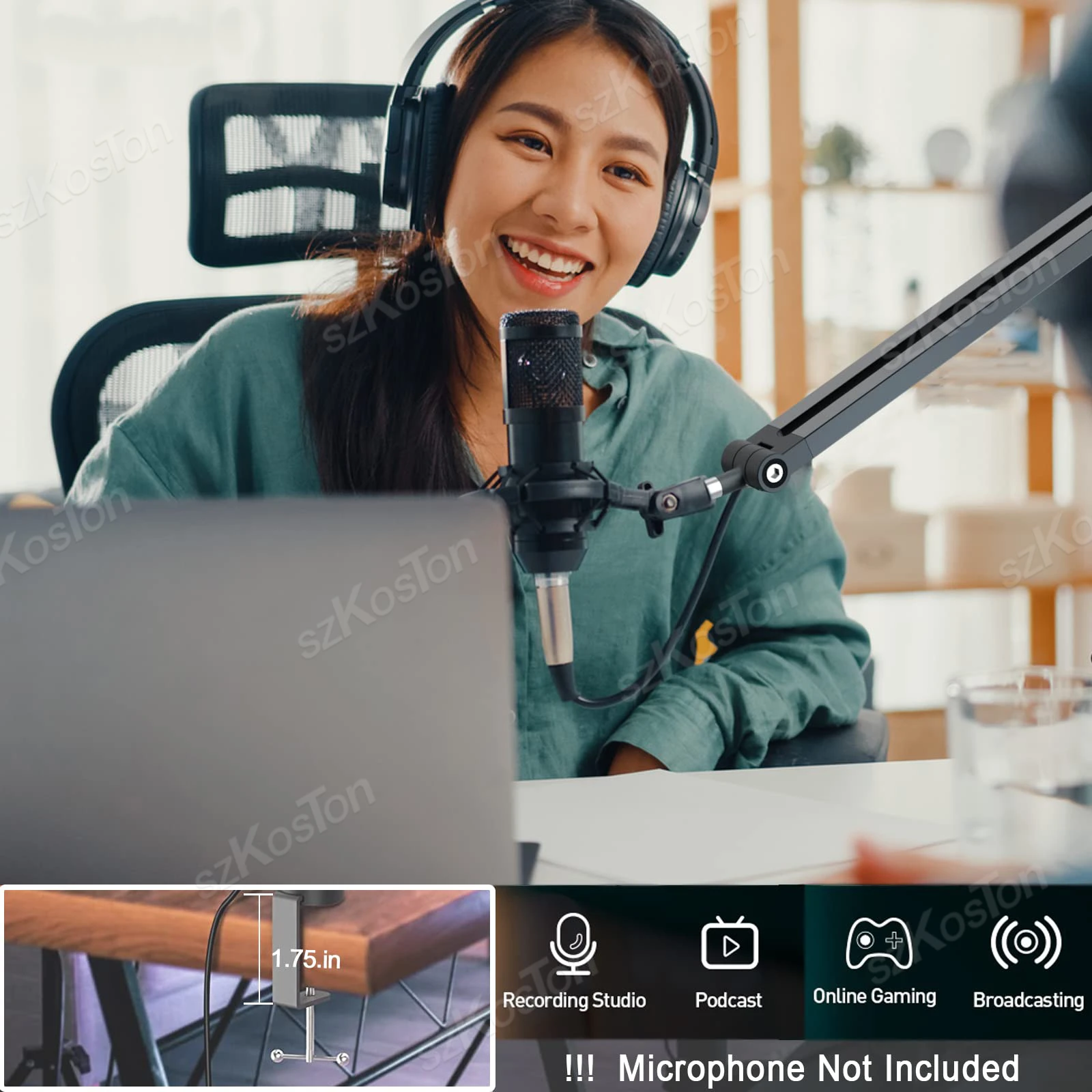 Universal Adjustable Boom Arm Stands Metal Suspension Scissor Microphone Stand 3/8 to 5/8 Adapter for Gaming Studio Radio Media