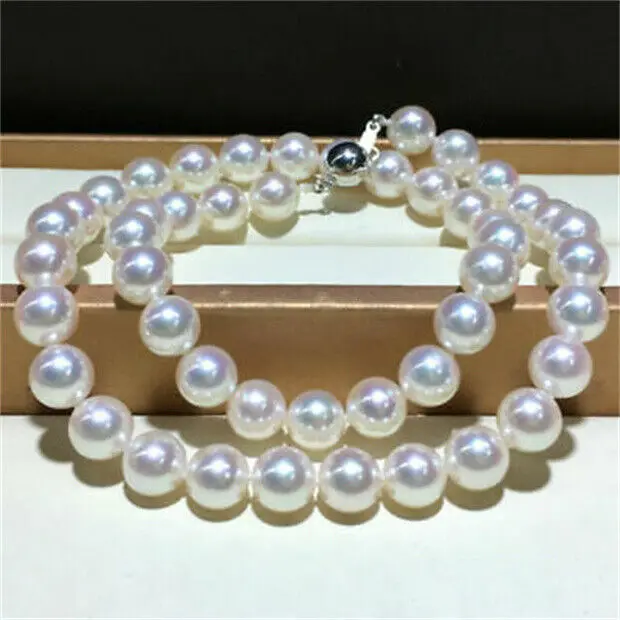 

18 "Gorgeous AAAA 8-9mm Pure Natural Autumn House White Round Pearl Necklace 14k Gold fine jewelryJewelry Making