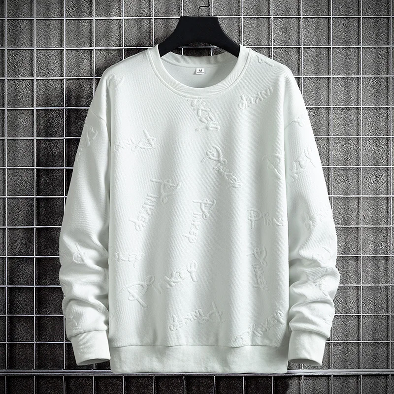 Men's Spring Autumn Round Neck Paisley Solid Pullover Printed Letters Long Sleeve T-shirt Sports Hoodies Fashion Casual Tops