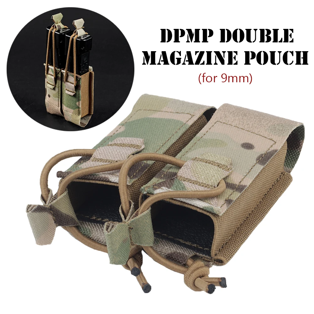 Tactical DPMP Pistol Double Magazine Pouch with Retention Shock Cord Handgun Mag Tool Bag MOLLE Belt Hunting Airsoft Accessories