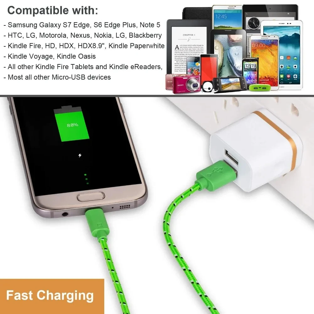 Nylon Braided Micro USB Cable Data Sync USB Charger Cable For Samsung Huawei Xiaomi HTC Android Phone USB Micro Cables 1m/2m/3m