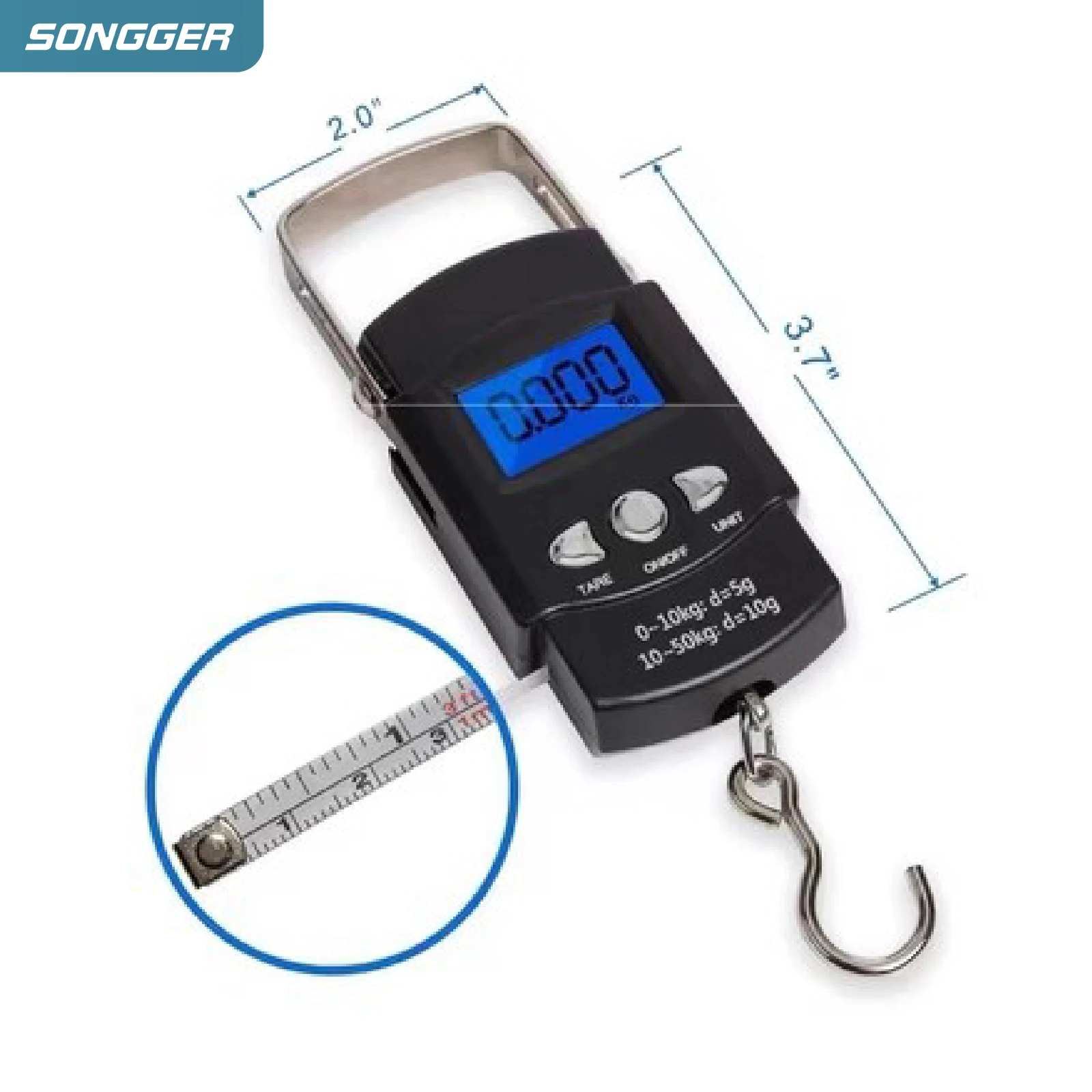 Portable Digital Hanging Luggage Scale with LCD Backlight and Hook - 50kg Capacity