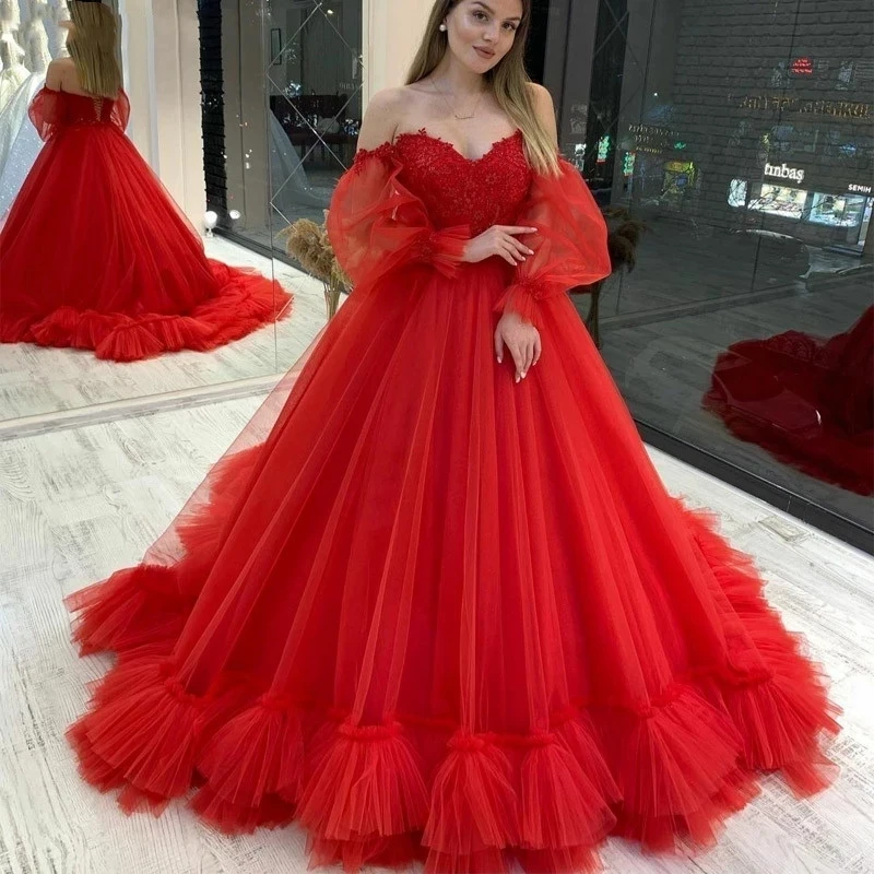 

ANGELSBRIDEP красные вечерние платья для милой, плиссированные многоярусные тюлевые платья с отстегивающимися рукавами для принцессы, для дня рождения, бальные платья, корсет на спине