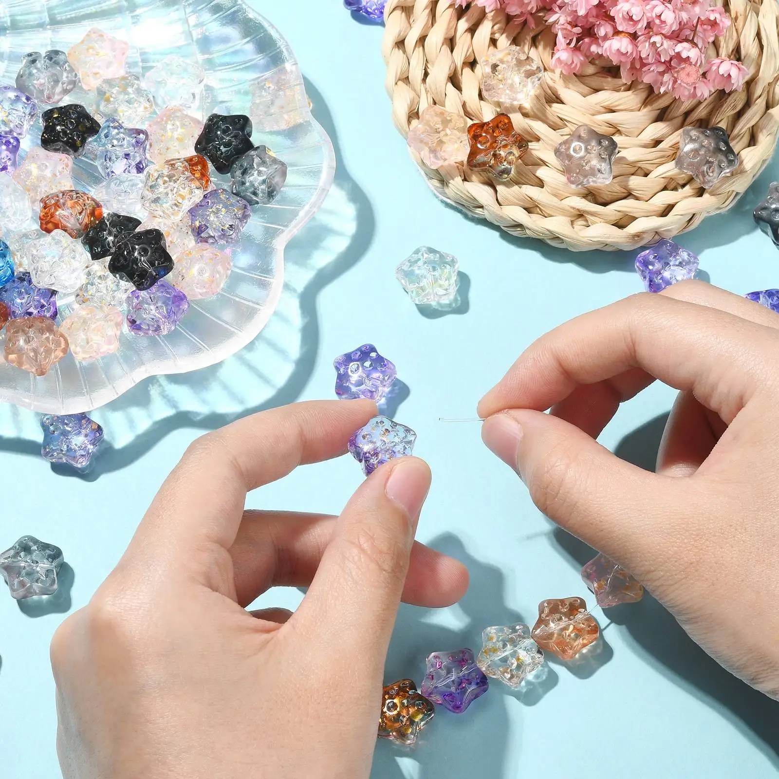 PandaHall 100Pcs Random Color 14mm Meteorite Star Beads Colorful Star Spacer Loose Beads for DIY Bracelet Necklace Jewelry Makin