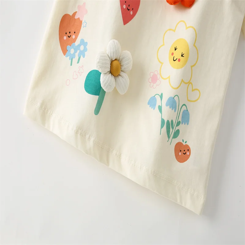 Jumping Meters 3-8T Flowers Kids Tees Hot Selling Cotton Summer Girls Tshirts Baby Clothes Children's Tees Tops 4