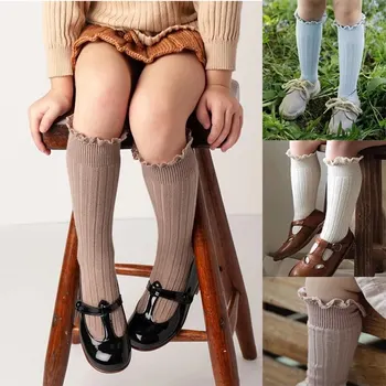 Girls Knee High Socks Baby Kids Toddlers Ruffle Long Soft Cotton Sock Lace Flower Children School Socks 1