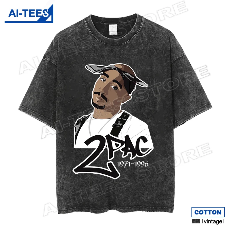 Rapper tupac 2pac Póló  Menő Komló férfiak streetwear tops évjárat Pamut washed T shirts y2k harajuku Megmunkalás Irdatlan Ingó- tees