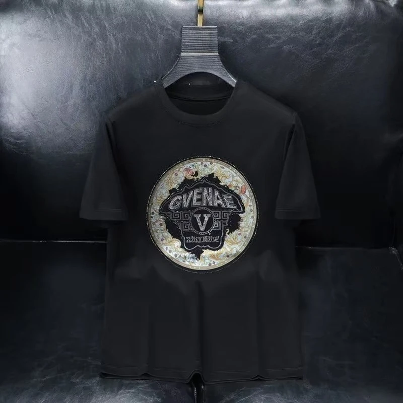 2026년 여름 남녀 공용 캐주얼 실크 순면 반팔 티셔츠 패셔너블 스탠드핏 라운..