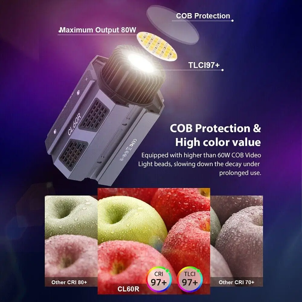 COLBOR CL60R,CL60 RGB Video Led Light Full Color 2700K-6500K APP Control Bowens
