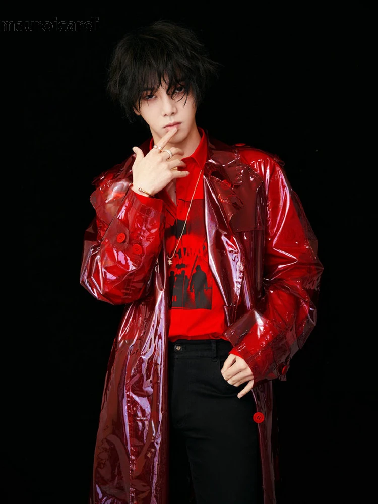 Trench-Coat Long Transparent En PVC Pour Homme - Style Streetwear - Double Boutonnage - Look Élégant Et Luxe