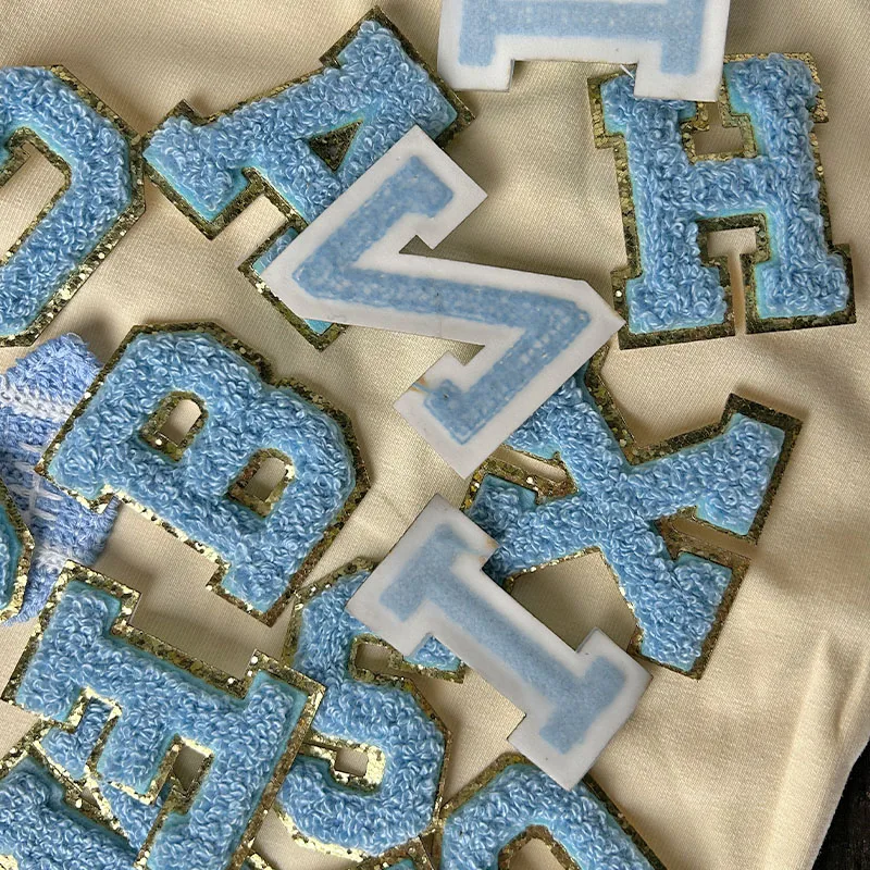 1Pc 5.5cm Light blue letter Thickening Chenille Patches Stick on Appliques  For DIY Summer Style t-shit Clothings - AliExpress