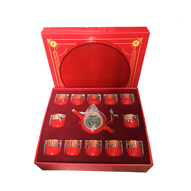 Household Chinese Traditional Red Tea Pot Set, Porcelain Kung Fu Teapot Cups, Wedding Souvenir Gifts for Bride and Groom