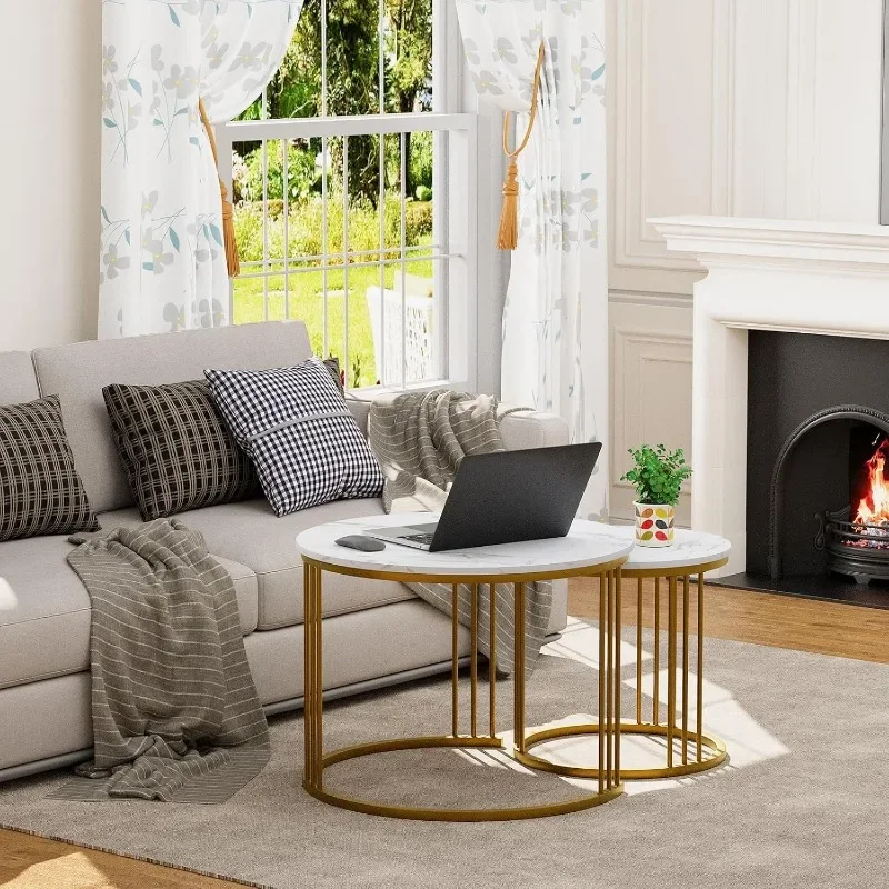 Coffee Table Faux Marble Nesting Table for Small Place 2 Sets Modern Furniture Living Room Sets End Side Table Night Stand 4