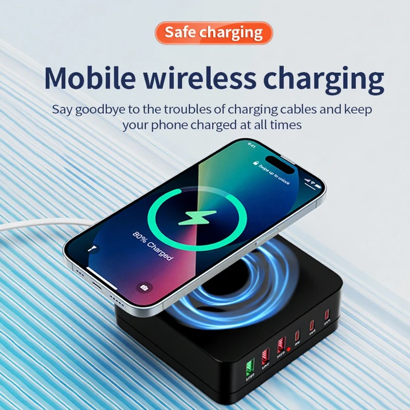 980W GaN Charger Wireless Charging Station QC4.0 3.0 PPS PD3.0 USB C Fast Charge for iPhone 16 15 14 Pro Macbook Laptops Tablet