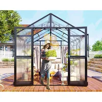 Aluminum Polycarbonate Greenhouse with Ventilation and Rain Gutter, Double Swing Doors with Hook, Greenhouses 1
