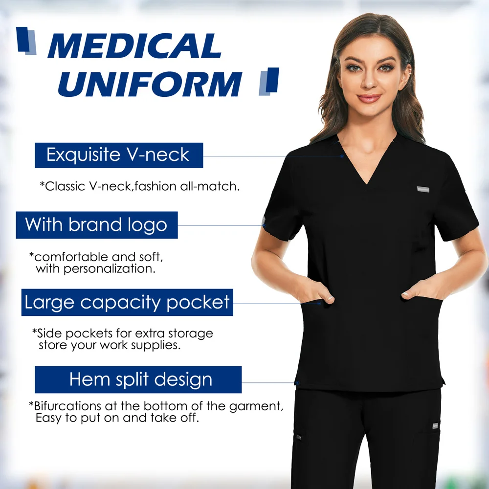 Nurse Medical Uniform Unisex Solid Color Scrub Tops Women Uniform Casual Nurse Clinical V-neck Shirt Doctor Work Clothes