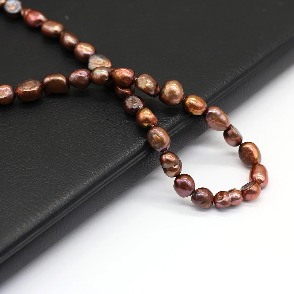 7-8mm 100% Natürliche Süßwasserperlen Kaffeebraune Unregelmäßige Form Lose Perlen für DIY Schmuckherstellung Damen Halskette Armband Zubehör – Detail 5