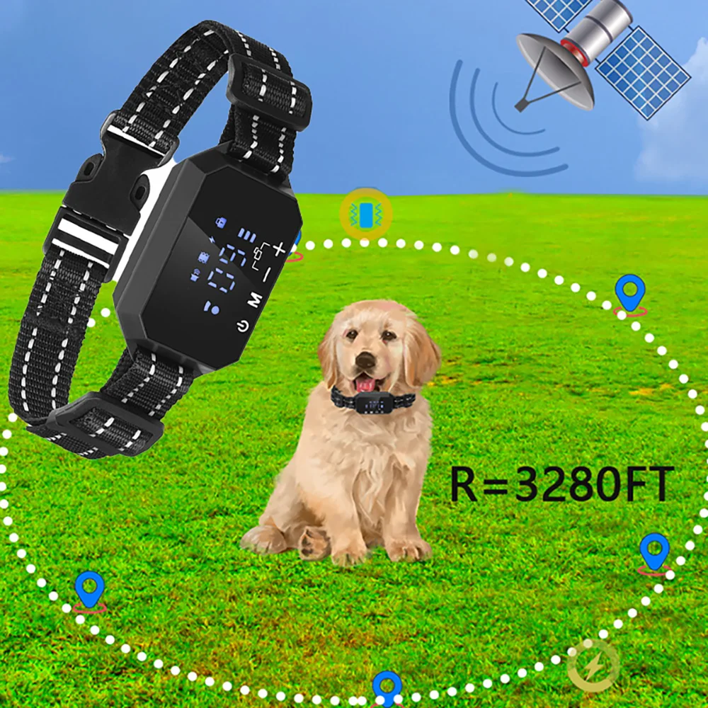 

GPS Wireless Dog Fence Electric Shock Vibrate Fencing Device Adjustable Warning Strength for Dogs Training Collars Accessories