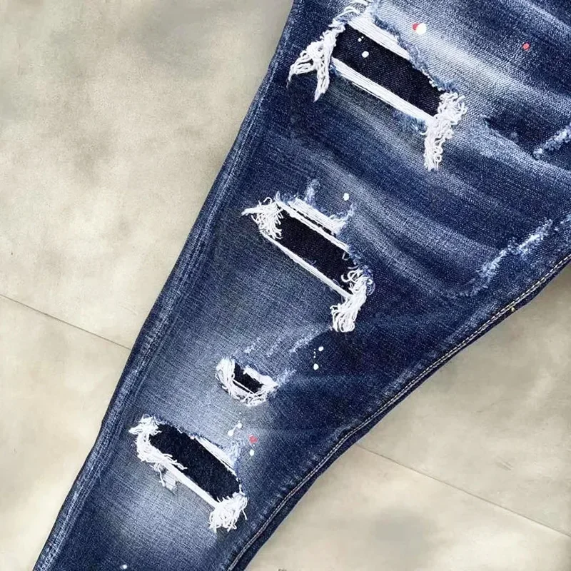 Dsq2 Men's Ripped Jeans Luxury Brand Light Blue Holes Long Jeans Quality Street Fashion Male Stretch Skinny Pants Men Clothing 3