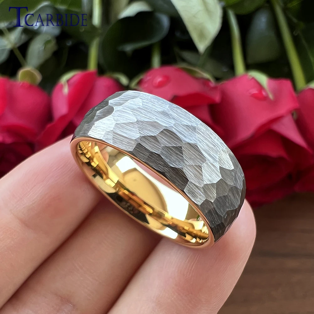 4/6/8mm Cool Hammer Ring Mens Womens Two Colors Tungsten Wedding Band Domed Brushed Unique Gift Jewelry For Couples