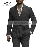2024 New Mens Blazer Luxery Designerstyle Western Tailored Suit Lapel Belt Tuxedo Gentleman Texture Solid Color Unique Design 2
