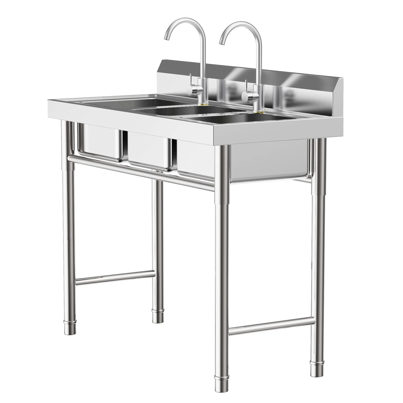 3-Compartment Utility Sink Stainless Steel Commercial Grade Laundry Tub Culinary Sink for Outdoor Indoor Laundry/Utility Room 4