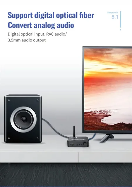 Bluetooth 5.0 Receiver Digital to Analog Audio DAC Converter Adapter Digital SPDIF Optical Toslink to 3.5mm 3.5 AUX Jack RCA L/R 2