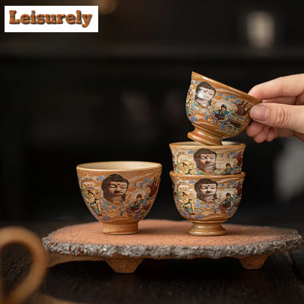 Handmade Dunhuang Cultural Teacup Retro Buddha Master Cup High Foot Personal Special Tea Mug Household Tea Bowl Chazhan Teaware